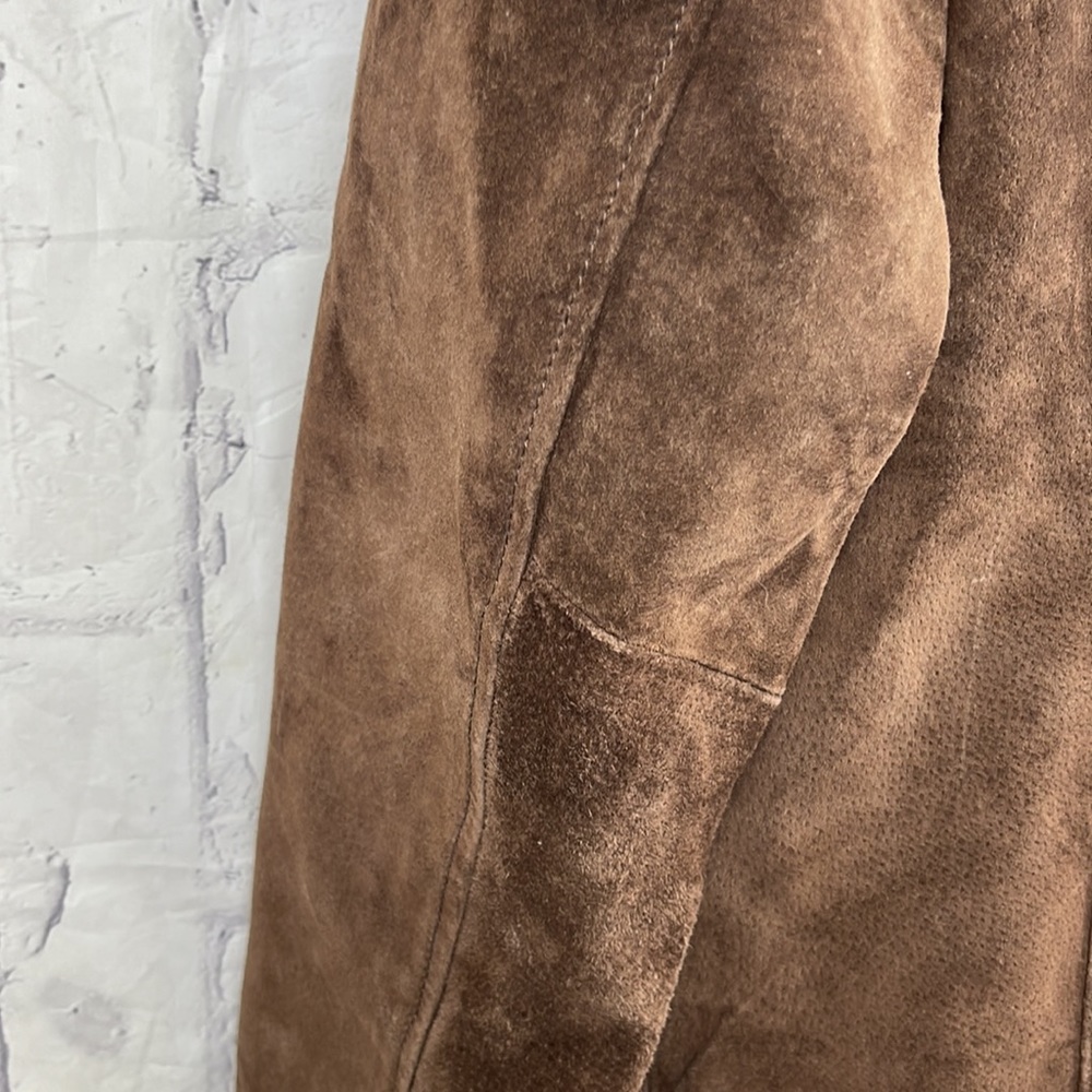 Lake Matley Suede Jacket Pockets Brown Full Zip Front Studded Embroidered Design - Picture 10 of 12